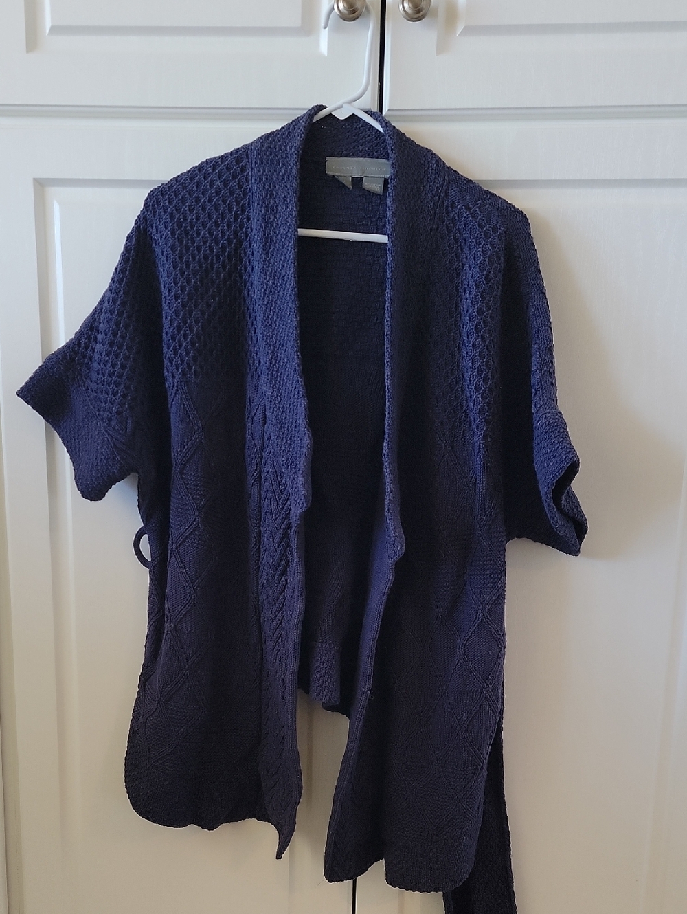 Proenza Schouler Linen Cotton Chunky Knit Cardigan Sweater Belted Blue Small